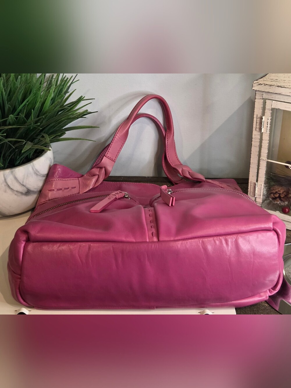 Radley London Pink Leather Whipstitch Tote Shoulder Bag - EUC - Picture 5 of 16